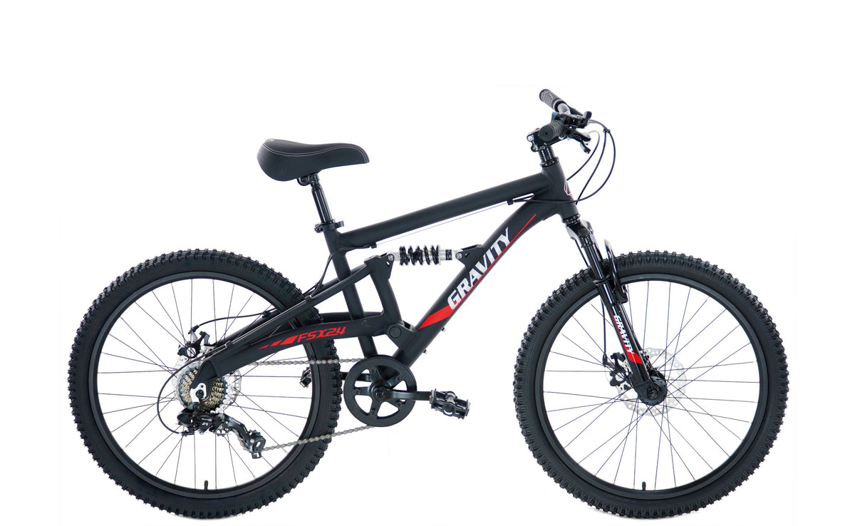 Gravity FSX 24 — Matte Black kids' full-suspension mountain bike