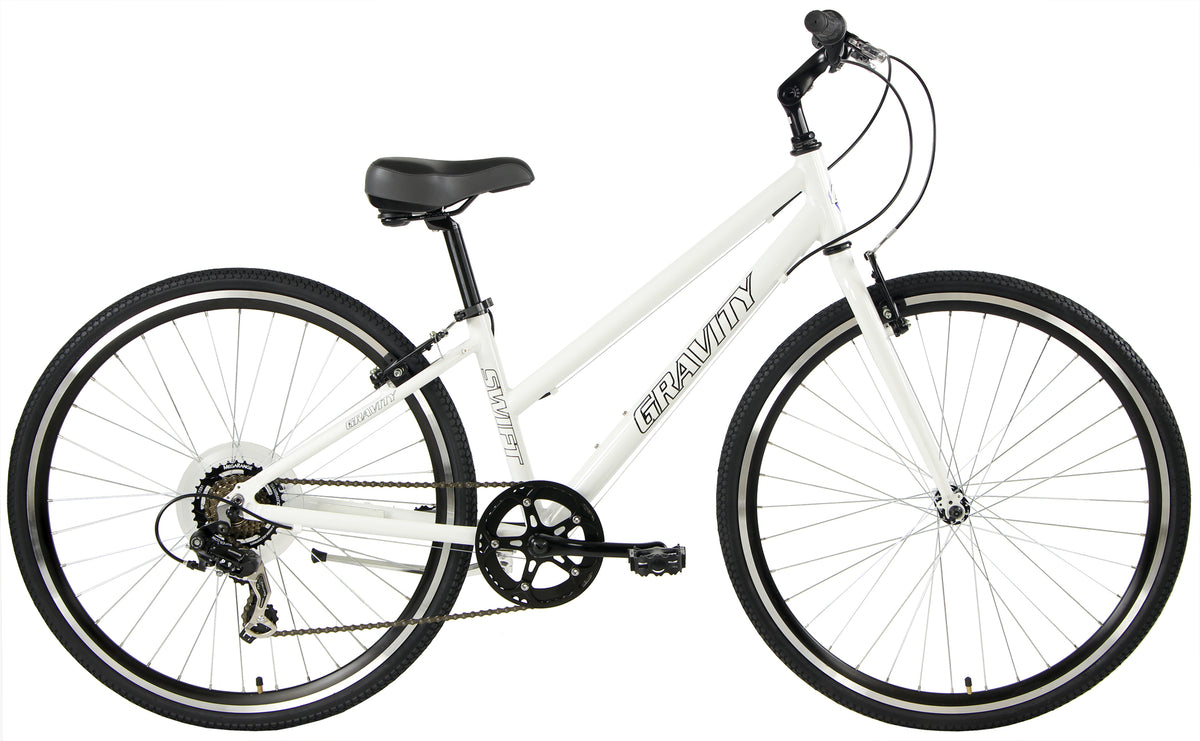 Gravity Swift 7 — White step-through frame hybrid bicycle