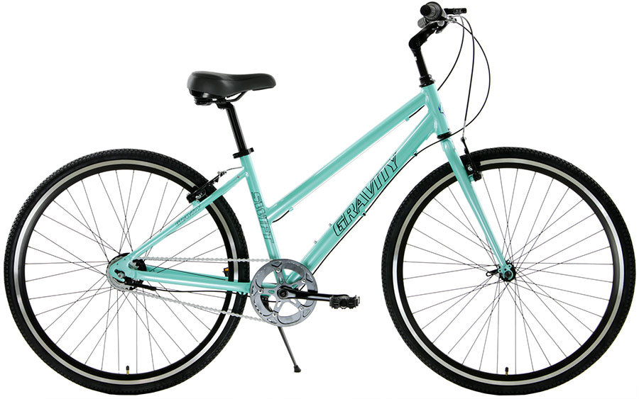 Gravity Swift 8 hybrid bicycle in Sea Foam, step-through frame