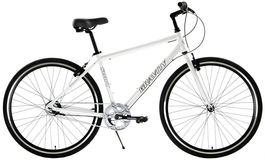 Gravity Swift 8 — White standard frame hybrid bicycle